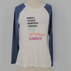 Jasmine & Ginger Raglen Long Sleeve Loungewear Sleepwear Pajama Shirt Top Small